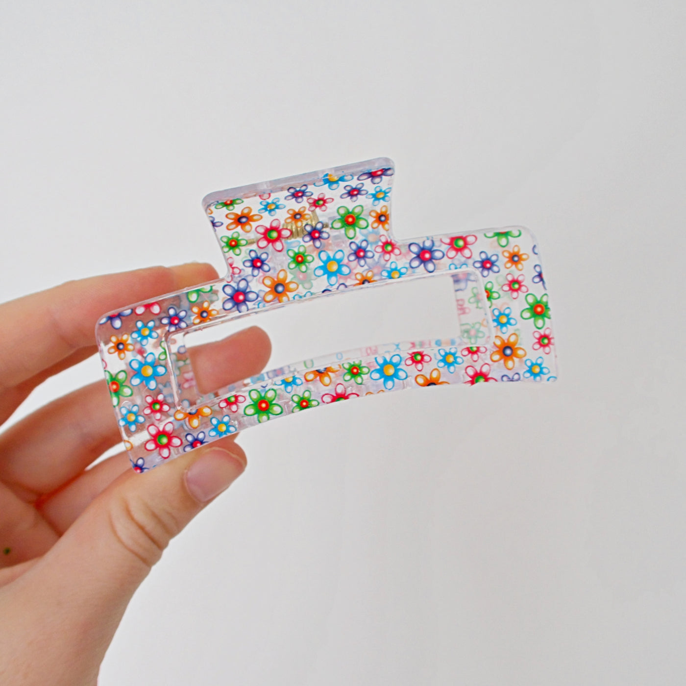 Clear Floral Medium Hair Claws