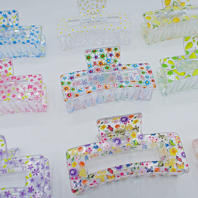 Clear Floral Medium Hair Claws